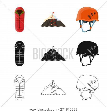 Vector Design Of Mountaineering And Peak Icon. Set Of Mountaineering And Camp Vector Icon For Stock.