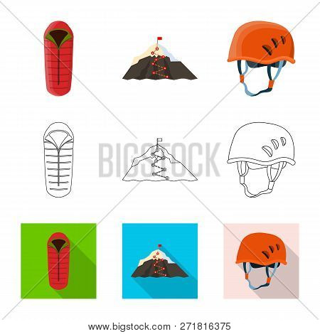 Vector Illustration Of Mountaineering And Peak Icon. Set Of Mountaineering And Camp Stock Symbol For