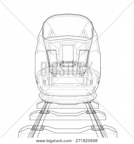 Modern Speed Train Concept. 3d Illustration. Wire-frame Style