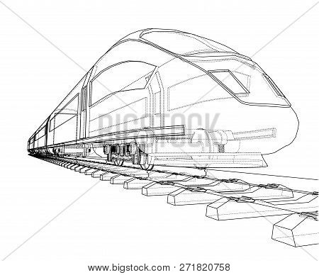 Modern Speed Train Concept. 3d Illustration. Wire-frame Style