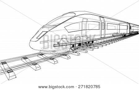 Modern Speed Train Concept. 3d Illustration. Wire-frame Style