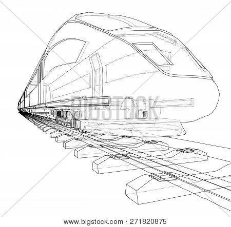 Modern Speed Train Concept. 3d Illustration. Wire-frame Style