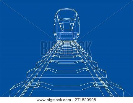 Modern Speed Train Concept. 3d Illustration. Wire-frame Style