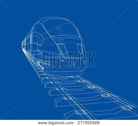 Modern Speed Train Concept. 3d Illustration. Wire-frame Style