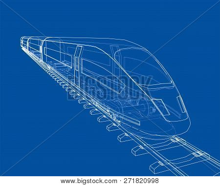 Modern Speed Train Concept. 3d Illustration. Wire-frame Style