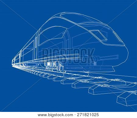 Modern Speed Train Concept. 3d Illustration. Wire-frame Style