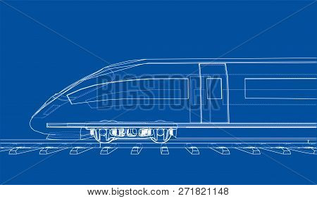 Modern Speed Train Concept. 3d Illustration. Wire-frame Style