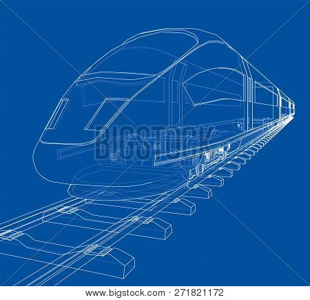Modern Speed Train Concept. 3d Illustration. Wire-frame Style