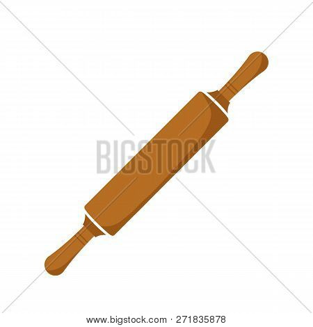 Wooden Rolling Pin, Isolated Vector Illustration In White Background. Dough Equipment. Wooden Roller