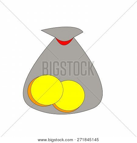 Small Gray Bag With Golden Coins Vector