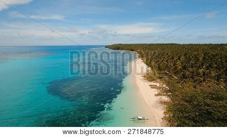Aerial View Of Beautiful Tropical Island Daco With White Sand Beach. View Of A Nice Tropical Beach F