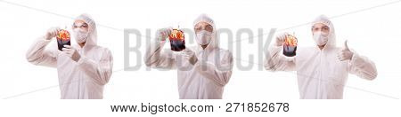 Epidemiologist with blood sample isolated on white background