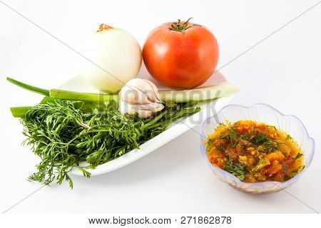 Ingredients To Prepare A Traditional Sauce Called Hogao Used To Season The Typical Colombian Food