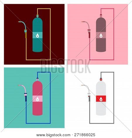 Profession And Occupation Set. Metal Welding Equipment, Gas Cutting Flat Design Icon.welder Worker. 