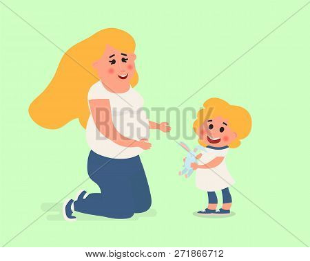 Mom Playing With Her Baby. Mother Character Isolated. Vector Illustration Baby Care Concept.