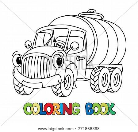 Funny Small Milk Truck With Eyes. Coloring Book