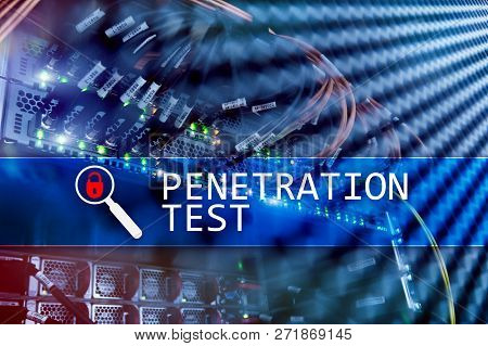 Penetration Test.cybersecurity And Data Protection.hacker Attack Prevention. Futuristic Server Room 