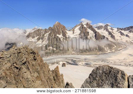 Glacier Des Rognons. View From Grands Montets (3275m), France