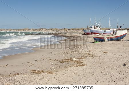 Fishing Boats On The Beach In Norre Vorupor, Denmark