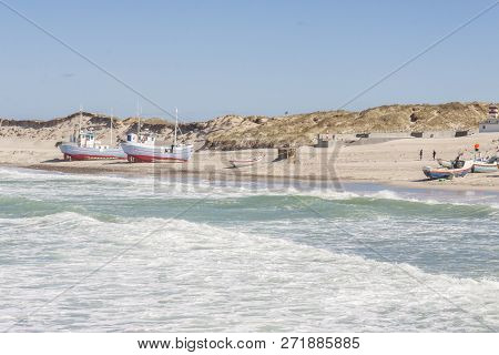 Fishing Boats On The Beach In Norre Vorupor, Denmark