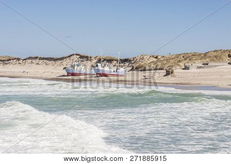 Fishing Boats On The Beach In Norre Vorupor, Denmark