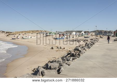 Norre Vorupor, Denmark - May 8, 2017: Fishing Boats On The Beach On May 8, 2017 In Norre Vorupor, De
