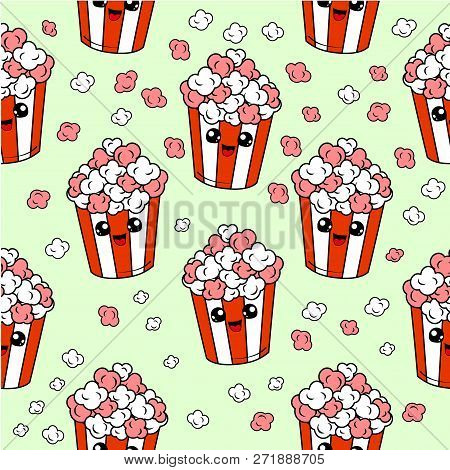 Cute Kids Pop Corn Pattern For Girls And Boys. Colorful Pop Corn On The Abstract Grunge Pattern Crea