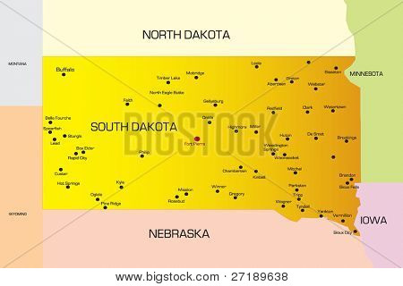 Vektor színtérkép Dél-Dakota állam. Amerikai Egyesült Államok