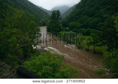 View Of Ibar River, Ibar Gorge And The Bridge From Maglič Castle In A Foggy Day, Serbia