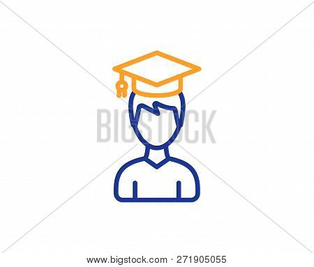 Man In Graduation Cap Line Icon. Education Sign. Student Hat Symbol. Colorful Outline Concept. Blue 