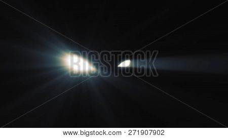 Animation Of Car Headlight On Black Background. Luminous Headlights Of Automobile Contrast With Blac