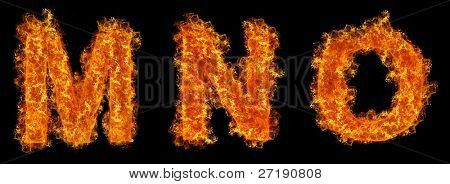 검은 바탕에 불 편지 M N O의 집합