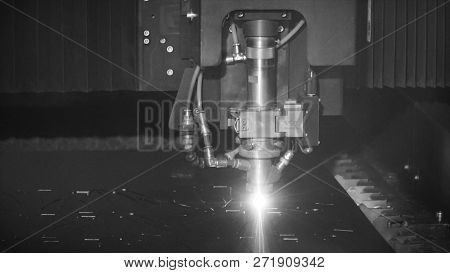 Cutting Of Metal. Sparks Fly From Laser, Monochrome. Clip. Laser Cutting Machine Technology. Industr