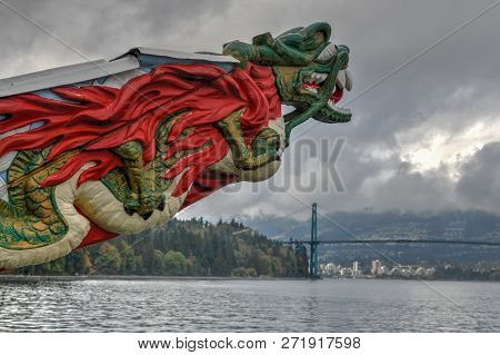 Vancouver, Canada - October 1, 2018: Closeup Of Monument Displaying The Figurehead Of Ss Empress Of 