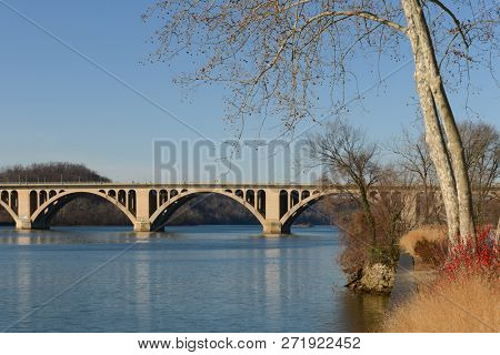 Washington DC - Key Bridge on Potomac River in winter season