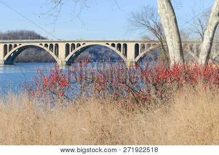 Washington DC - Key Bridge on Potomac River in winter season