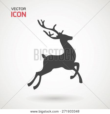 Deer Running Silhouette , Reinder Icon Design For Xmas Cards, Banners And Flyers, Vector Illustratio