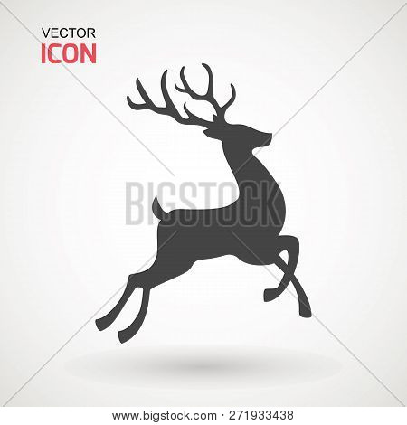 Deer Running Silhouette , Reinder Icon Design For Xmas Cards, Banners And Flyers, Vector Illustratio