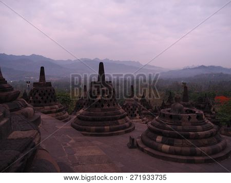 Magelang, Indonesia - October 30, 2018: Borobudur Temple In The Dawn.