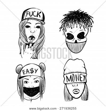 Urban Street Hip Hop Music Girl, Boy, Skull Rapper