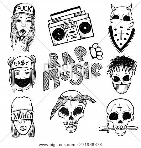 Urban Street Hip Hop Music Girl, Boy, Skull Rapper