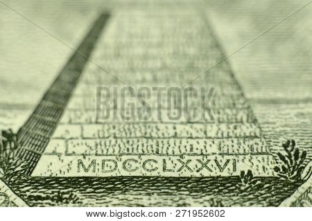 Shallow Depth Of Field Shot Of Pyramid, From The Great Seal, On The Back Of The Us Dollar Bill.