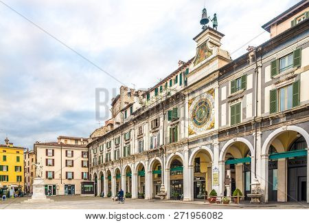 Clock Tower At The Loggia Place In Brescia - Italy