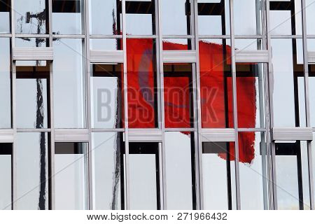 Reflection Of The Turkish Flag On  Building In Modern Glass Facade