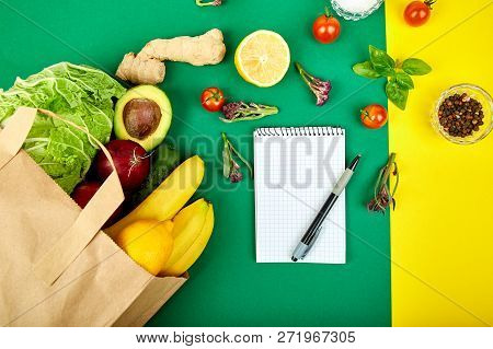 Shopping List, Recipe Book, Diet Plan. Grocering Concept.