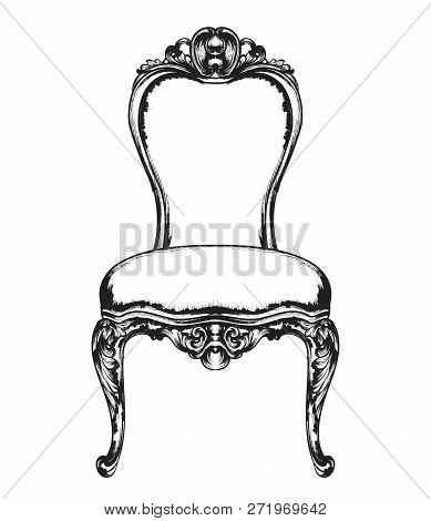 Rich Classic Armchair. Royal Style Decotations. Victorian Ornaments Engraved. Imperial Furniture Dec
