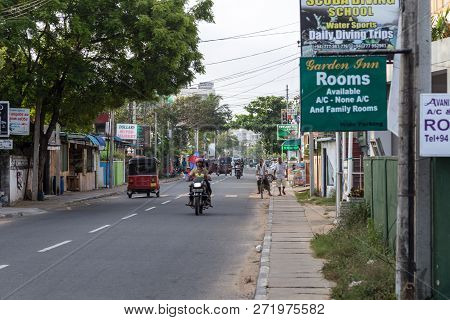 Negombo, Sri Lanka - July 22, 2018: People On The Main Road In The Tourist Area North Of The Ciry Ce