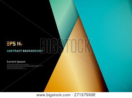 Modern Template Blue , Gold Color Geometric Overlap Layer On Black Space For Background Design. Vect