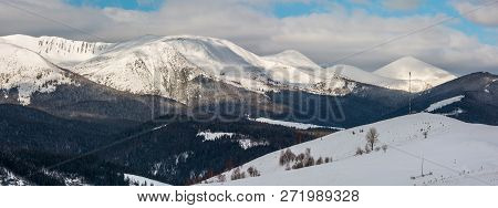 Morning Winter Snow Covered Scenery Picturesque Alp Mountain Ridge (ukraine, Carpathian Mountains, C