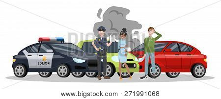 Car Accident On The Road. Automobile Damage